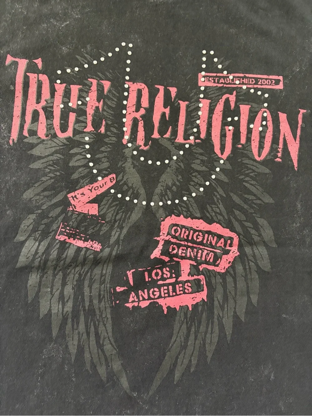 True Religion Black Short-Sleeve Tee with Red Graphic Logo